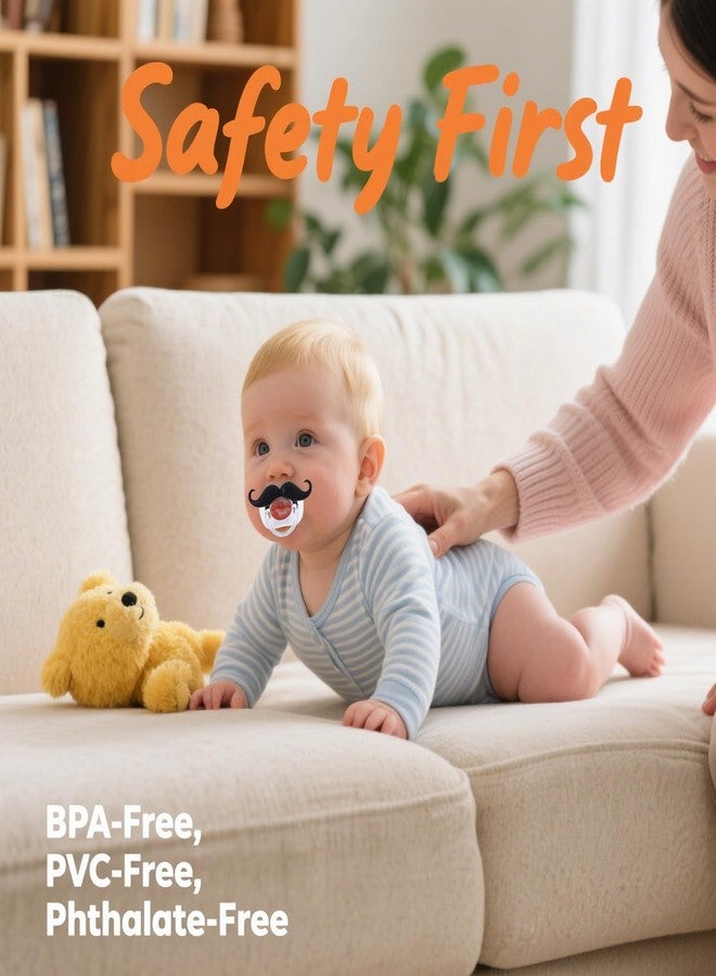 Intatikoo Funny Baby Pacifiers,Mustache Pacifier for Babies 0-36 Months Mustache Binkies Funny Mustache Pacifiers for Boys and Girls BPA Free (4 Packs) - Image 3